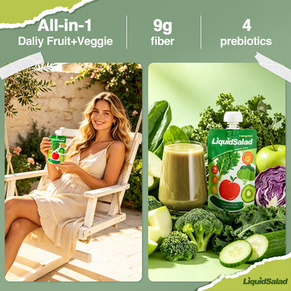 Liquid Salad 16 Fruits & Vegetables Juice Superfood Smoothie Pouches Assorted Ready-to-Eat Salad with dietary fiber & Prebiotic Wholesome Vegan Snack 7 Pouches