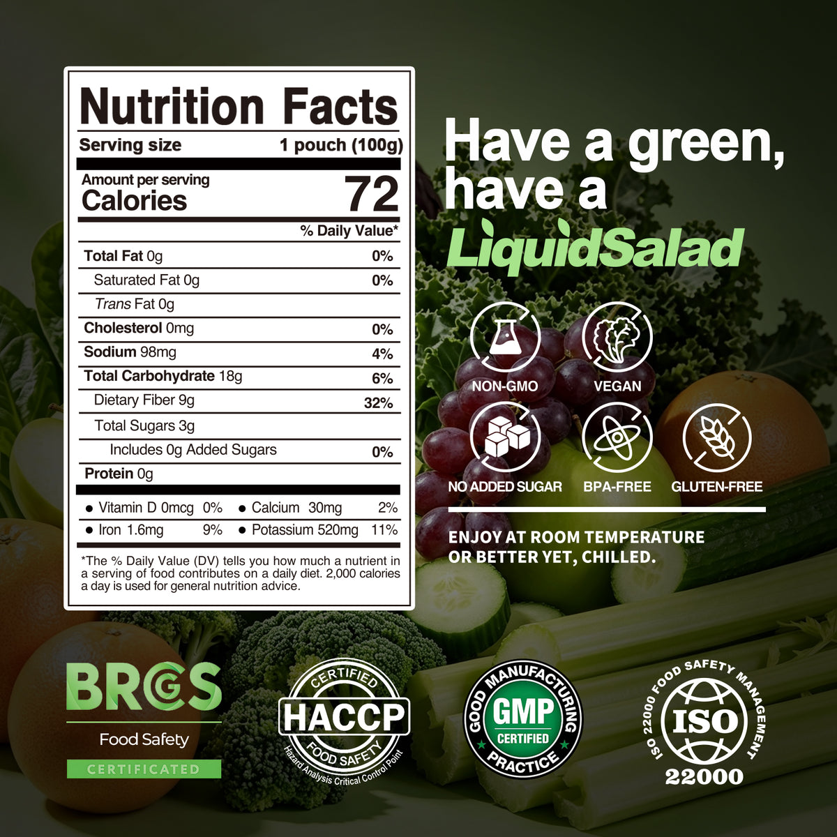 GummyGlow Liquid Salad 16 Fruits & Vegetables Juice Superfood Smoothie Pouches Assorted Ready-to-Eat Salad with dietary fiber & Prebiotic Wholesome Vegan Snack 7 Pouches