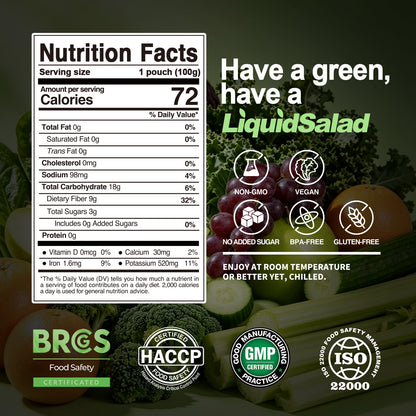 Liquid Salad 16 Fruits & Vegetables Juice Superfood Smoothie Pouches Assorted Ready-to-Eat Salad with dietary fiber & Prebiotic Wholesome Vegan Snack 7 Pouches