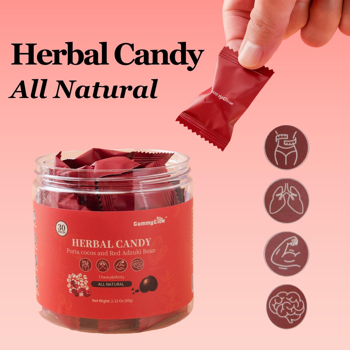 Herbal Wellness Gummies Ancient Recipes Modern Glow Adzuki Bean Poria Loquat Monk Fruit 60g Box