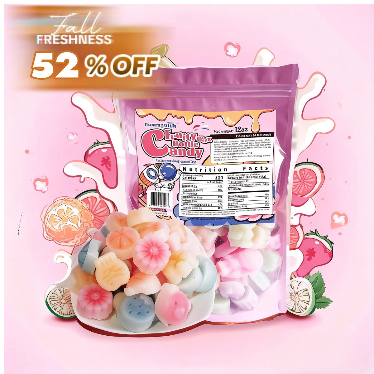 Gummy Glow Fruity Wax Candy with 5 Flavors, Pineapple, Green Apple, Blueberry, Orange, Strawberry #SpringGrowUp