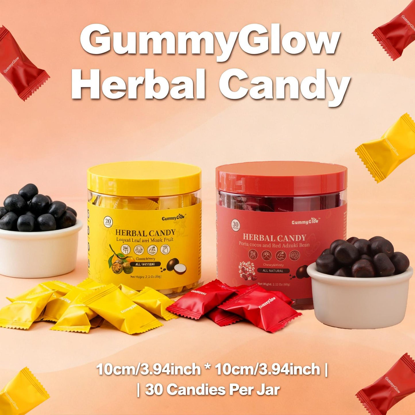 Herbal Wellness Gummies Ancient Recipes Modern Glow Adzuki Bean Poria Loquat Monk Fruit 60g Box