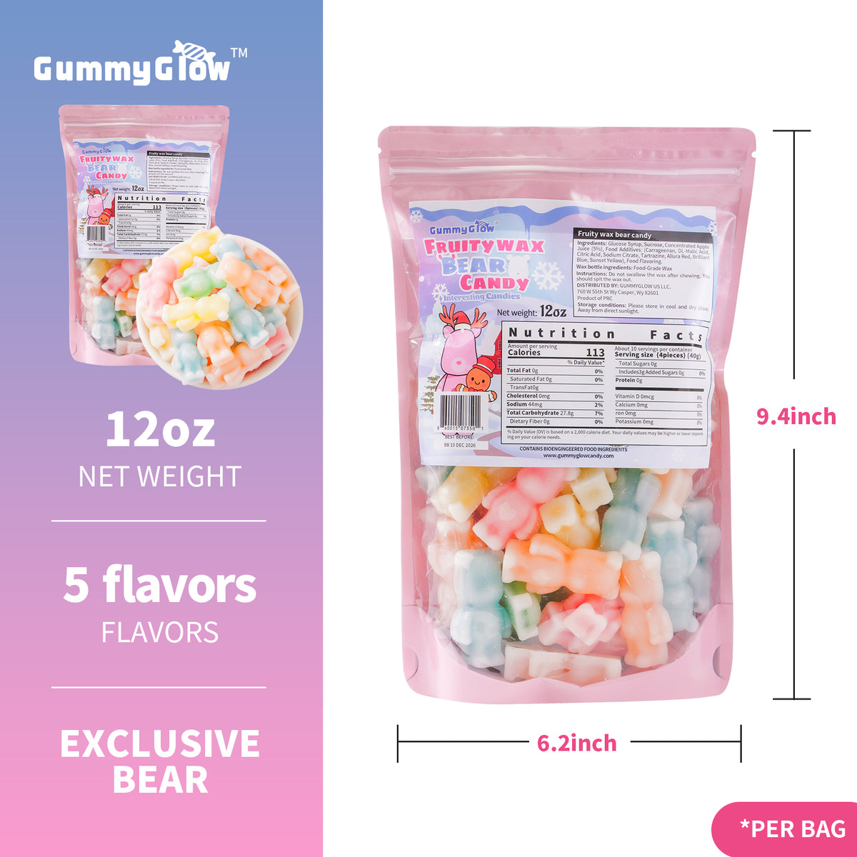 Bear & Dubai Chocolate Wax Candy Bundle, 16.1 oz, Landmark & Bear Shapes