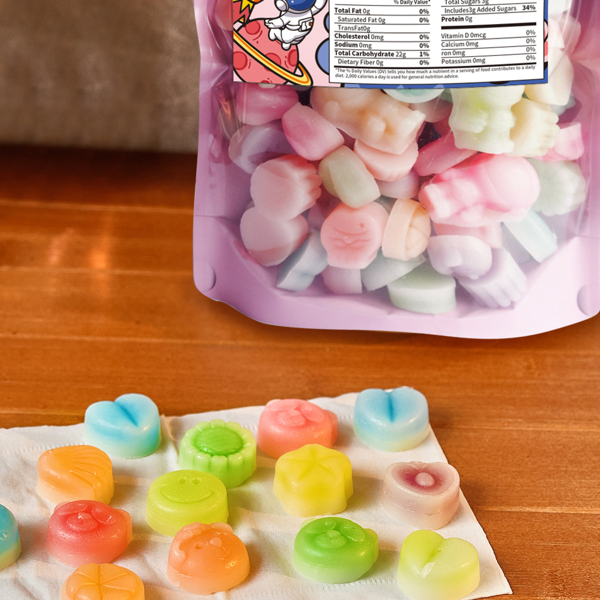 Gummy Glow Fruity Wax Candy with 5 Flavors, Pineapple, Green Apple, Blueberry, Orange, Strawberry