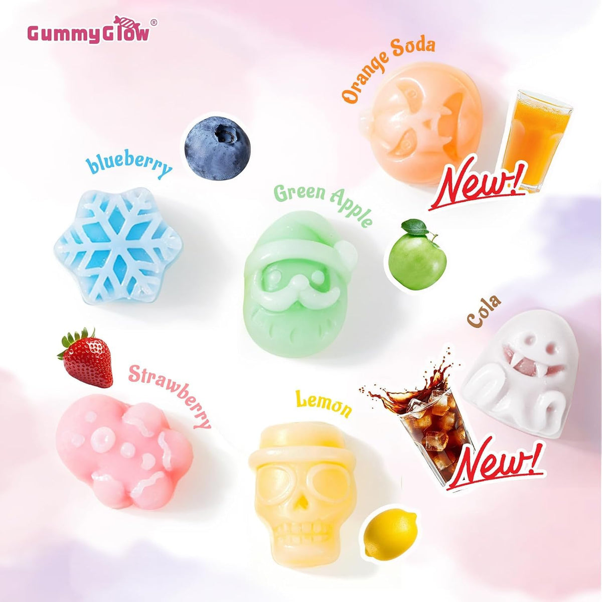 Gummy Glow 5.36 oz Wax Candy Bottles, Crunchy Chewy ASMR Treats, Upgraded Flavor Assorted Pack for Holiday Sharing