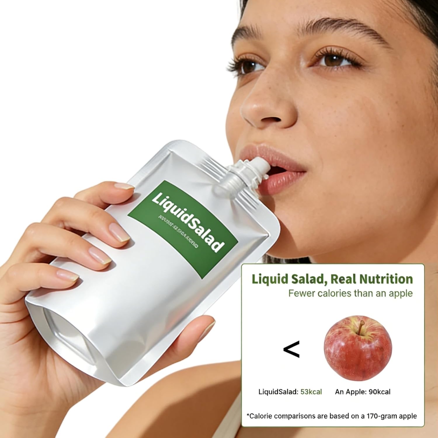 Liquid Salad High Fiber Veggie Pouches, Superfood Smoothie with Prebiotic & 16 Fruits & Vegetables, Convenient Ready-to-Eat Juice for Gut Health, Wholesome Vegan Gluten Free Snack, 7 Count (Pack of 7)