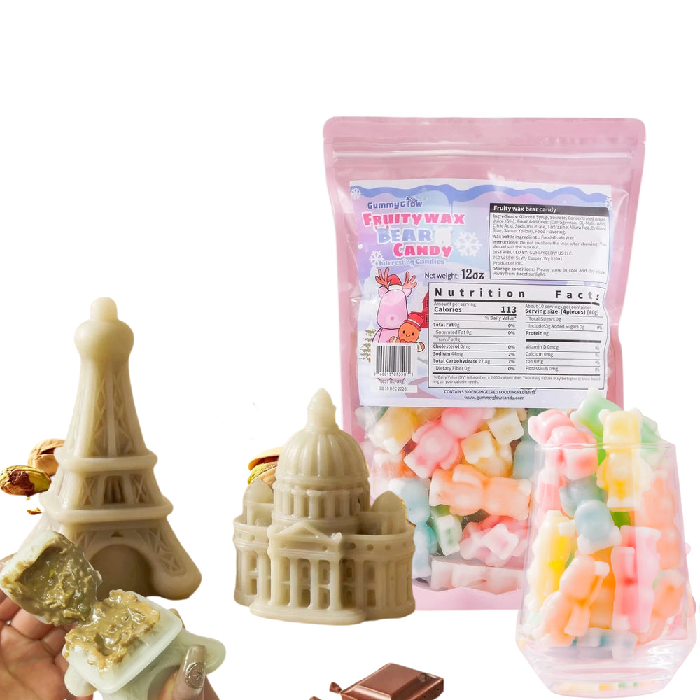 Bear & Dubai Chocolate Wax Candy Bundle, 16.1 oz, Landmark & Bear Shapes