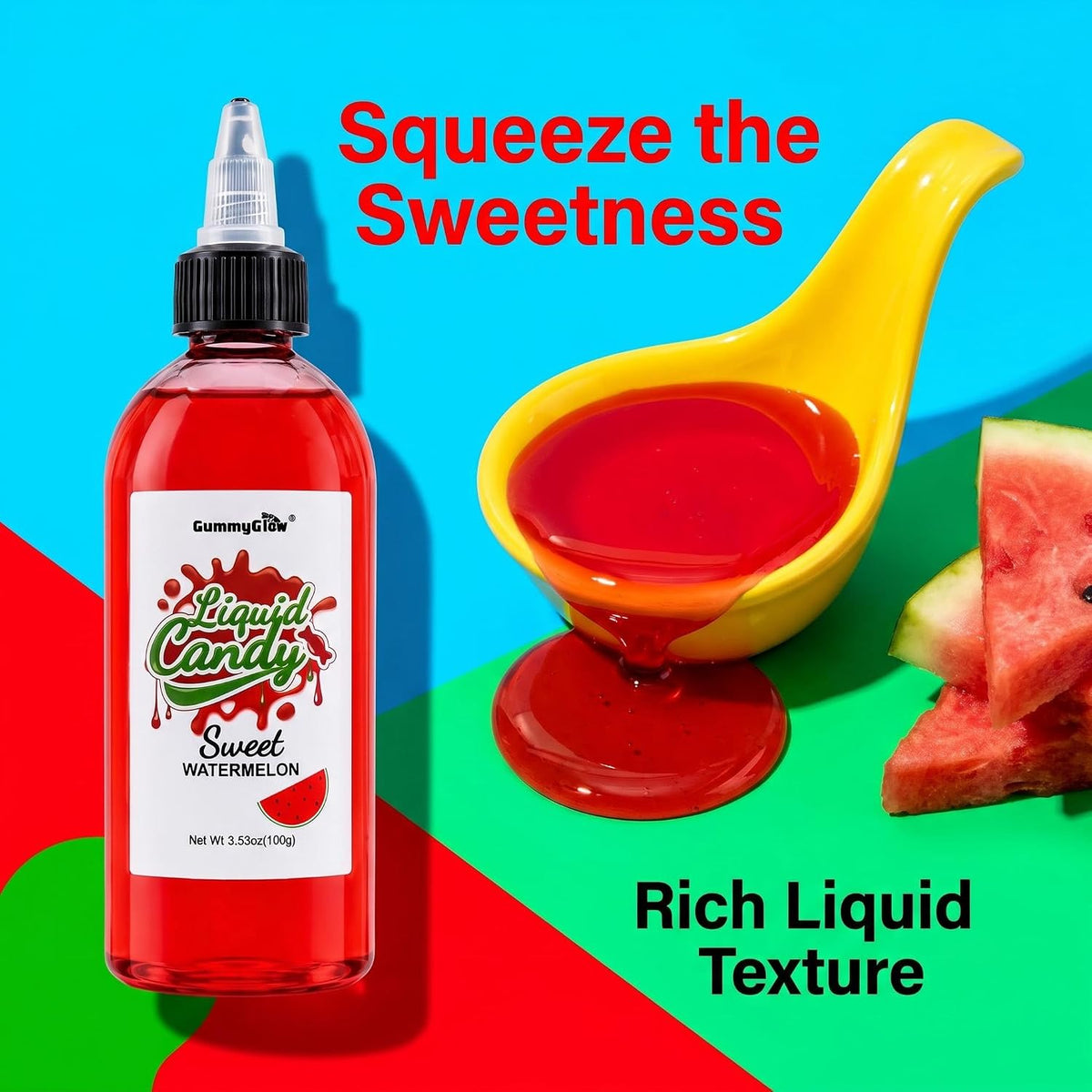 Gummy Glow Twist & Squeeze Sour Liquid Candy, 3.53oz Each (Pack of 3) Green Apple, Blueberry & Watermelon, Ideal for Cookies, Ice Cream, Fruit, Sweet and Sour Flavor Booster