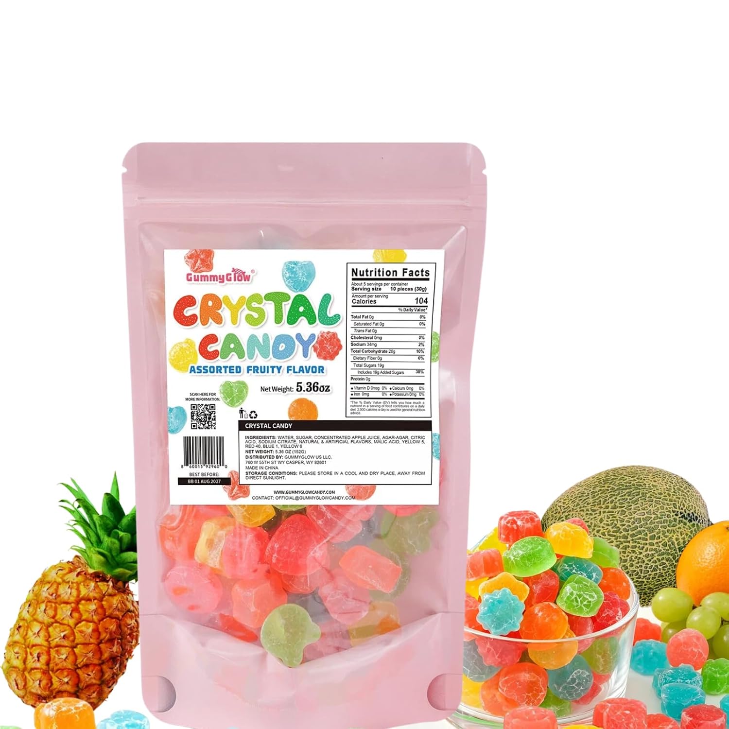 Gummy Glow Viral Crystal Candy with Chewy Center, Crunchy Assorted Fruit Flavors, ASMR Candies for Everyday Treat, Party Favor & Gifts