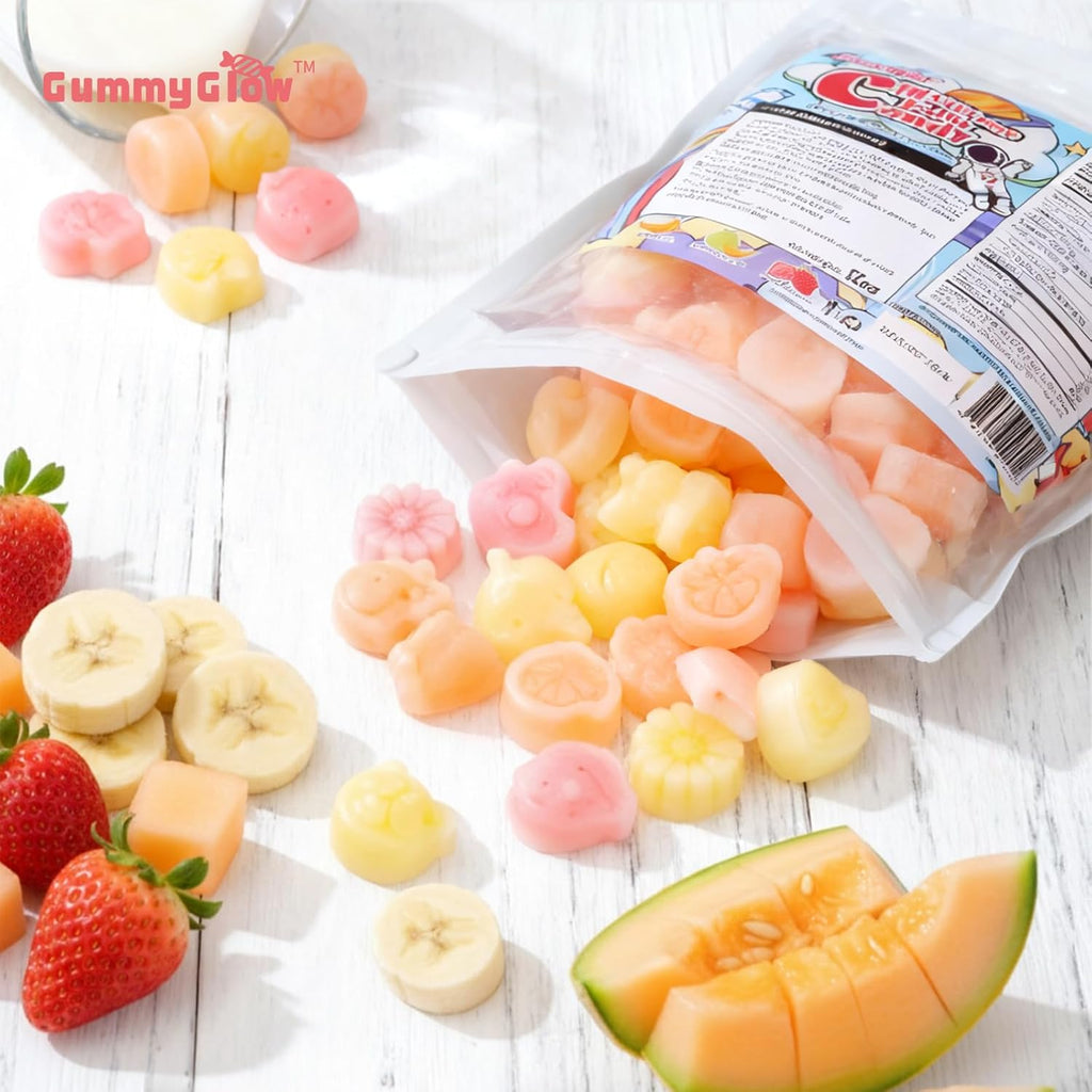 Gummy Glow Wax Candy NEW Milk Series - Retro Chewy Candy, 12oz Bulk Bag (55-65 Pcs) Triple Creamy Milk Flavors (Banana, Strawberry, Melon) - Old School Nostalgic Treats