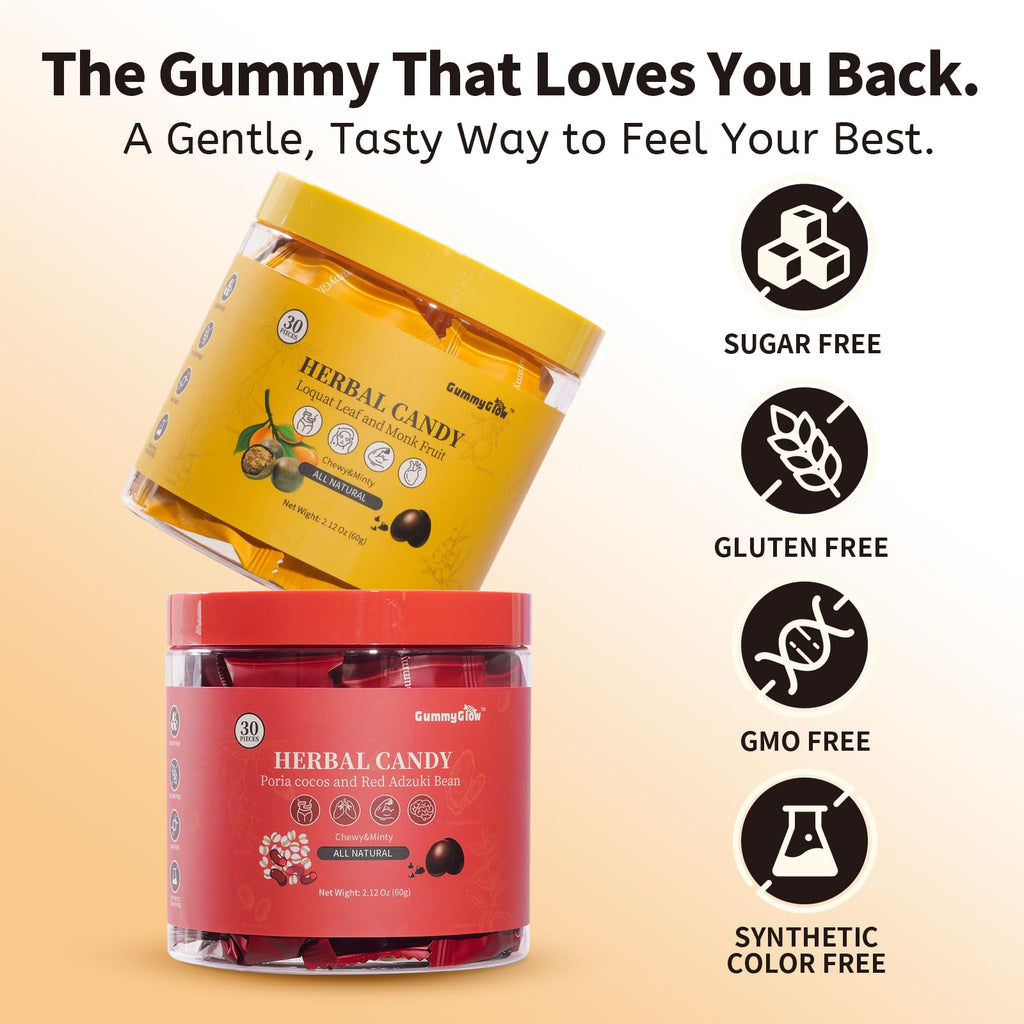 Gummy Glow All-Natural Herbal Hard Candy with Loquat & Monk Fruit, Supports Throat Comfort & Fresh Breath, Sugar-Free Cooling & Chewy Candy for Speakers, Candy Lovers, On-the-Go, 60g (30 Pcs) (Loquat & Monk Fruit)