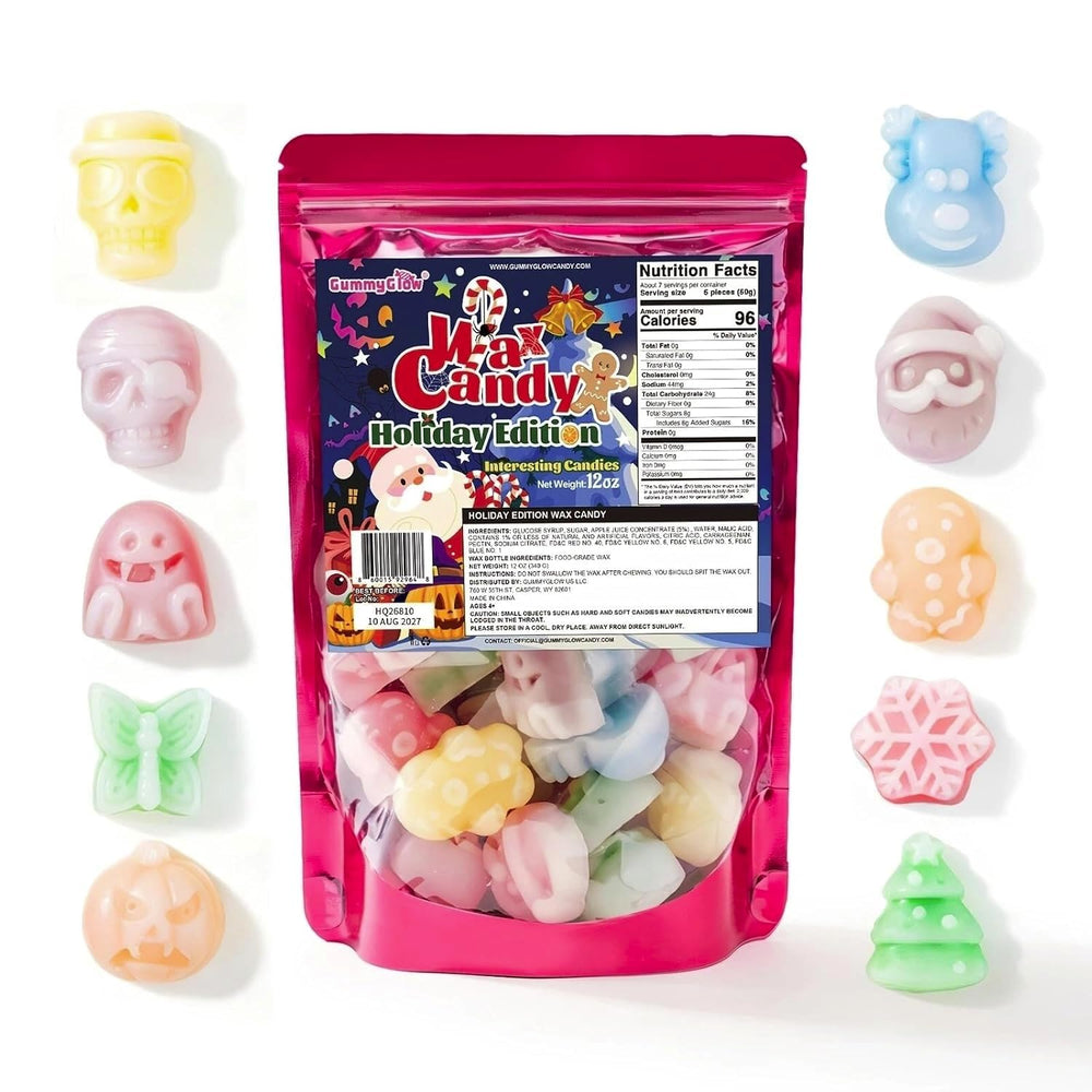 Gummy Glow 5.36 oz Wax Candy Bottles, Crunchy Chewy ASMR Treats, Upgraded Flavor Assorted Pack for Holiday Sharing