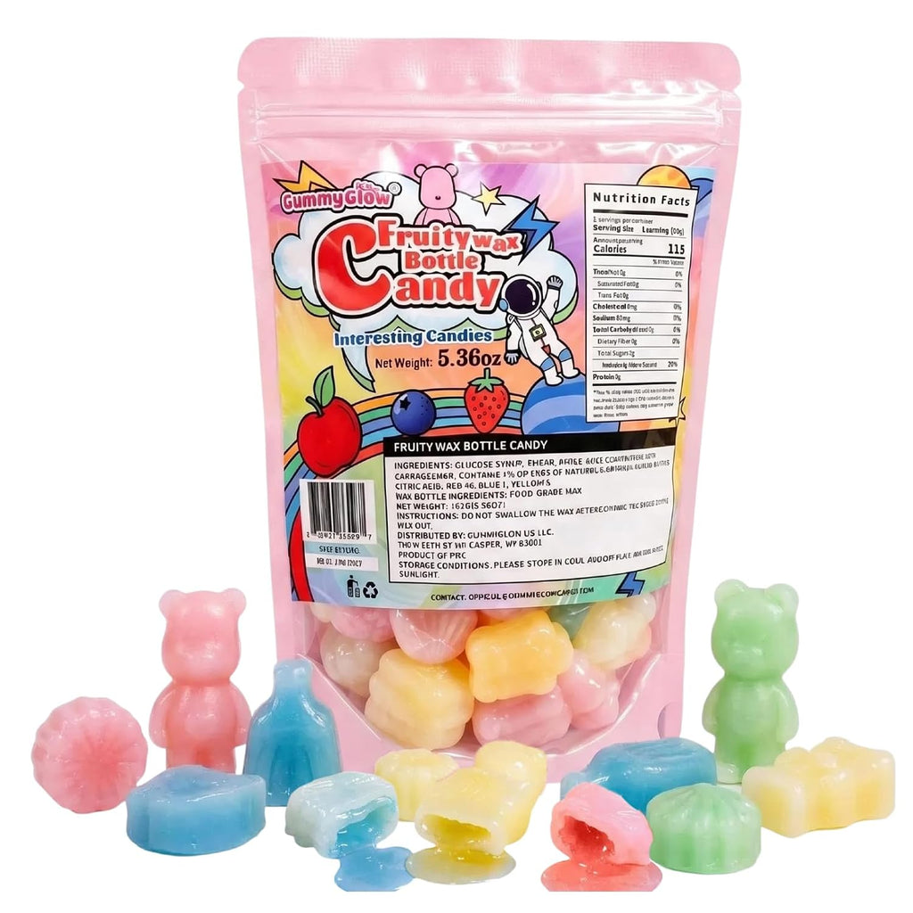 GummyGlow 5.36oz Waxy Fruit-Filled Candy, Chewable Waxy Candy, Retro Nostalgic Novelty Treats, Classic Variety Flavors for Old School Candy Lovers, ASMR Lovers and Gifts