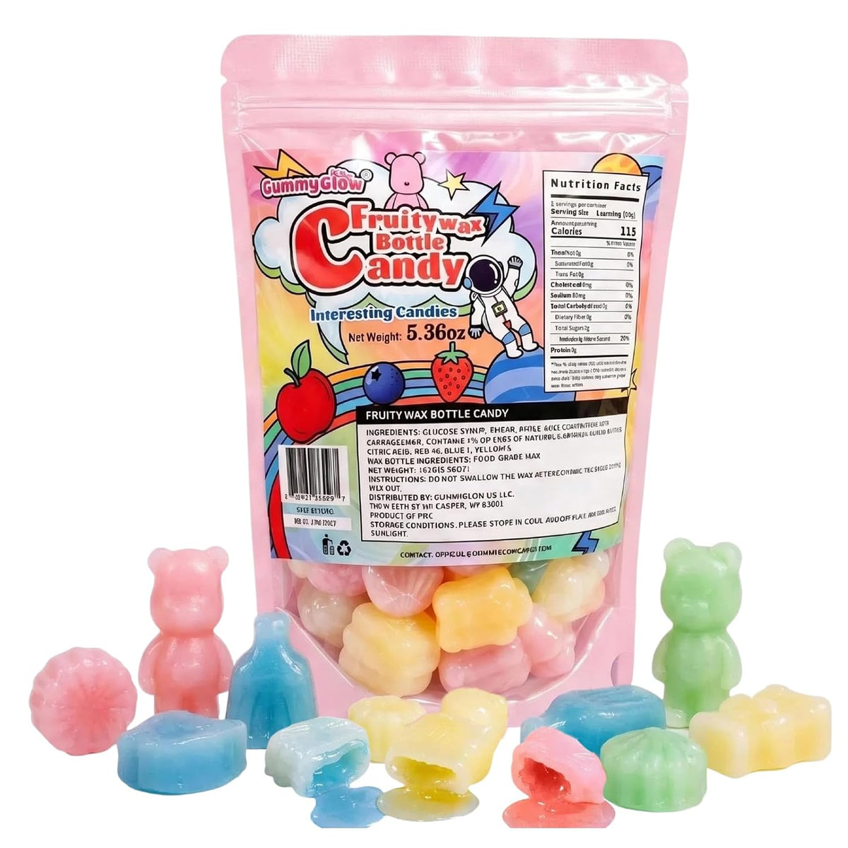 5.36oz Wax Fruit-Filled Candy,Assorted Fruit Flavors & Fun Shapes,Retro Nostalgic Novelty Treats, Candy Lovers, ASMR Lovers and Gifts