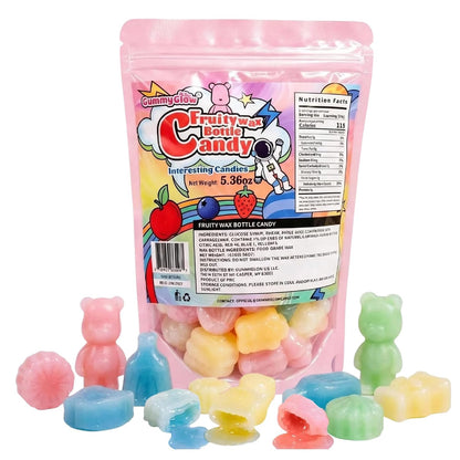 5.36oz Wax Fruit-Filled Candy,Assorted Fruit Flavors & Fun Shapes,Retro Nostalgic Novelty Treats, Candy Lovers, ASMR Lovers and Gifts