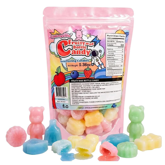 5.36oz Wax Fruit-Filled Candy,Assorted Fruit Flavors & Fun Shapes,Retro Nostalgic Novelty Treats, Candy Lovers, ASMR Lovers and Gifts