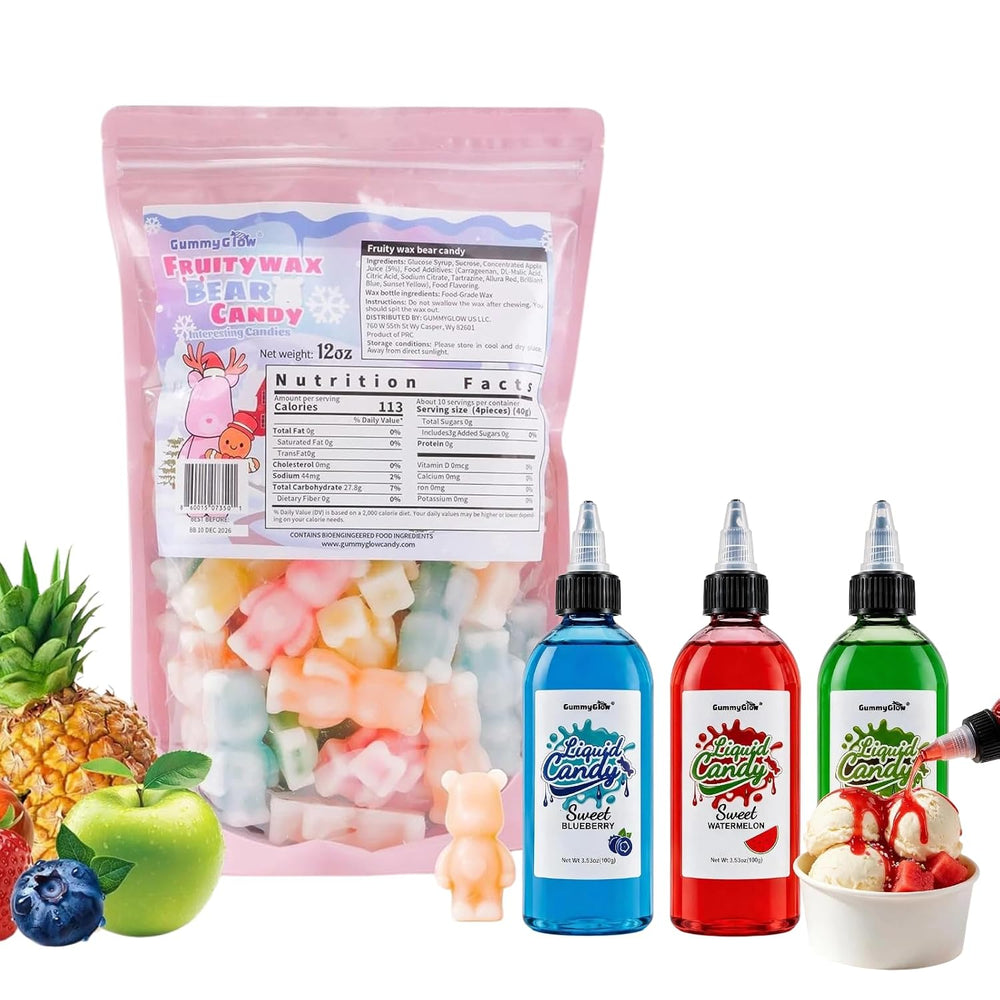 Gummy Glow 12oz Bear Wax Candy with Twist & Squeeze Sour Liquid Candy