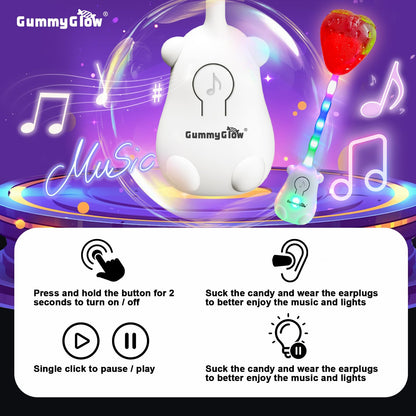 [2 Pack]Glowing Music Lollipop, Fruit Flavored Suckers Individually Wrapped, Gluten Free,Halal Candy
