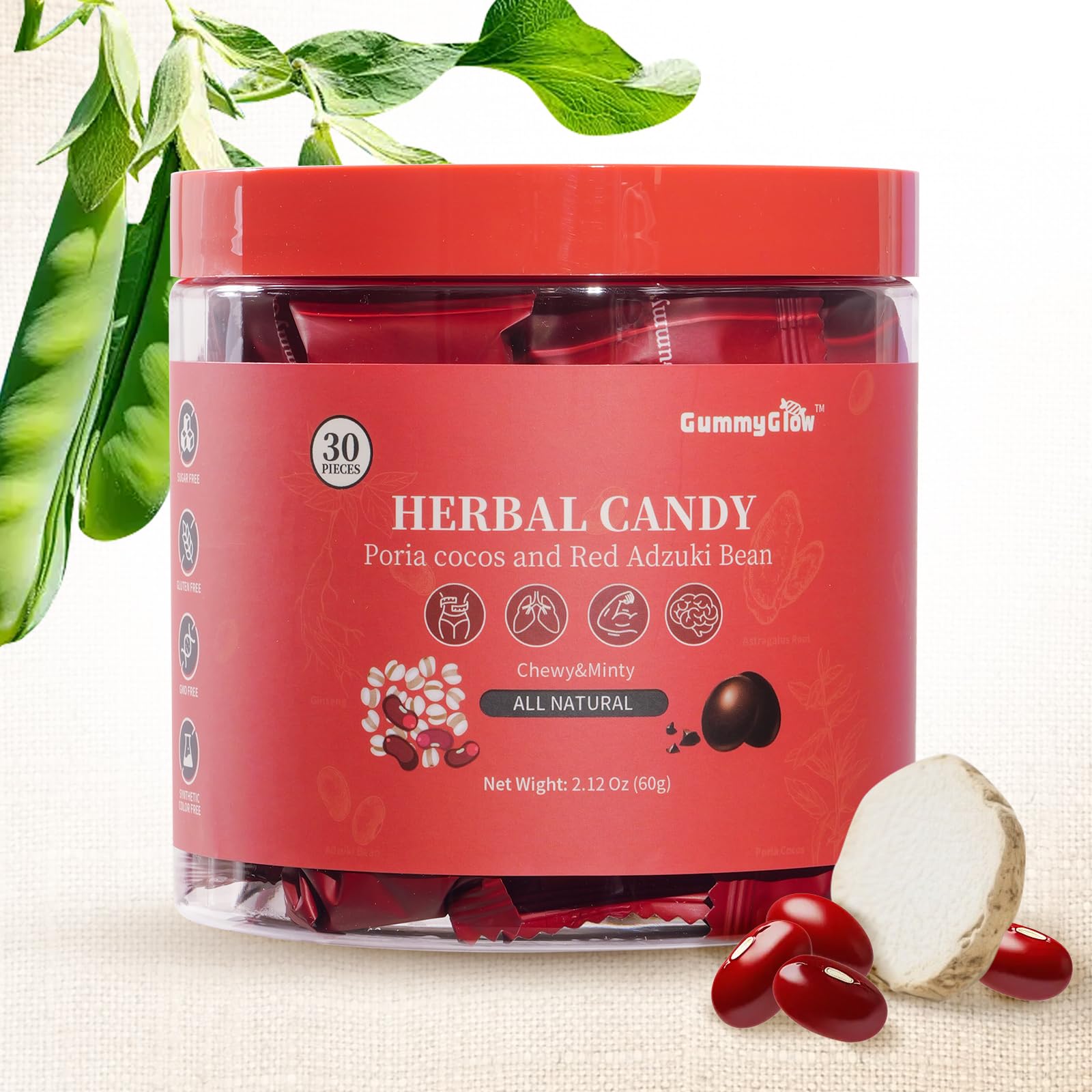 Gummy Glow All-Natural Herbal Hard Candy with Loquat & Monk Fruit, Supports Throat Comfort & Fresh Breath, Sugar-Free Cooling & Chewy Candy for Speakers, Candy Lovers, On-the-Go, 60g (30 Pcs) (Loquat & Monk Fruit)