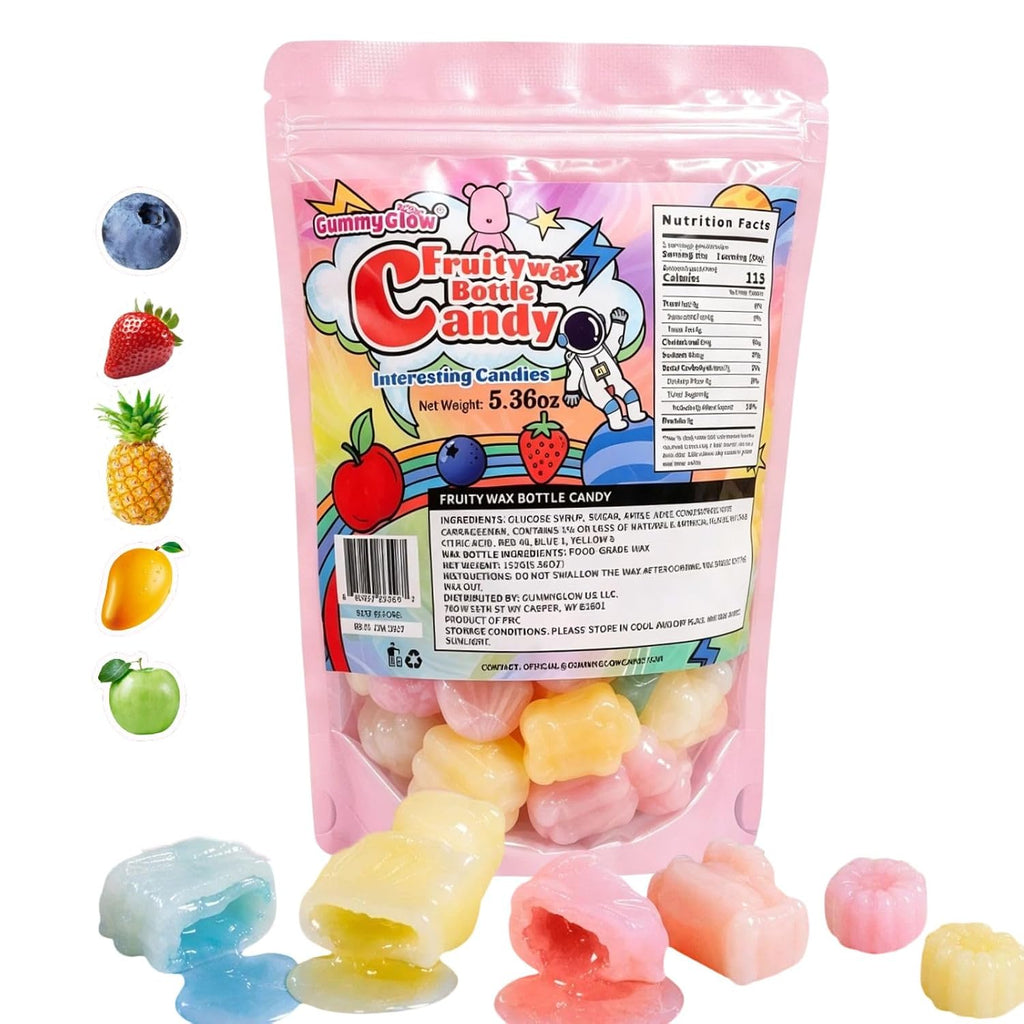 GummyGlow 5.36oz Waxy Fruit-Filled Candy, Chewable Waxy Candy, Retro Nostalgic Novelty Treats, Classic Variety Flavors for Old School Candy Lovers, ASMR Lovers and Gifts