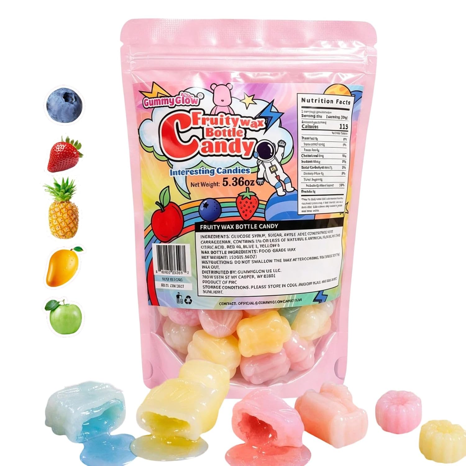 GummyGlow 5.36oz Waxy Fruit-Filled Candy, Chewable Waxy Candy, Retro Nostalgic Novelty Treats, Classic Variety Flavors for Old School Candy Lovers, ASMR Lovers and Gifts