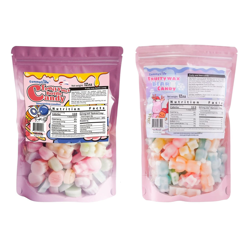 Gummy Glow Wax Candy 12oz Bulk Pack, Retro Chewy Wax Candies for Old School Candy Lovers
