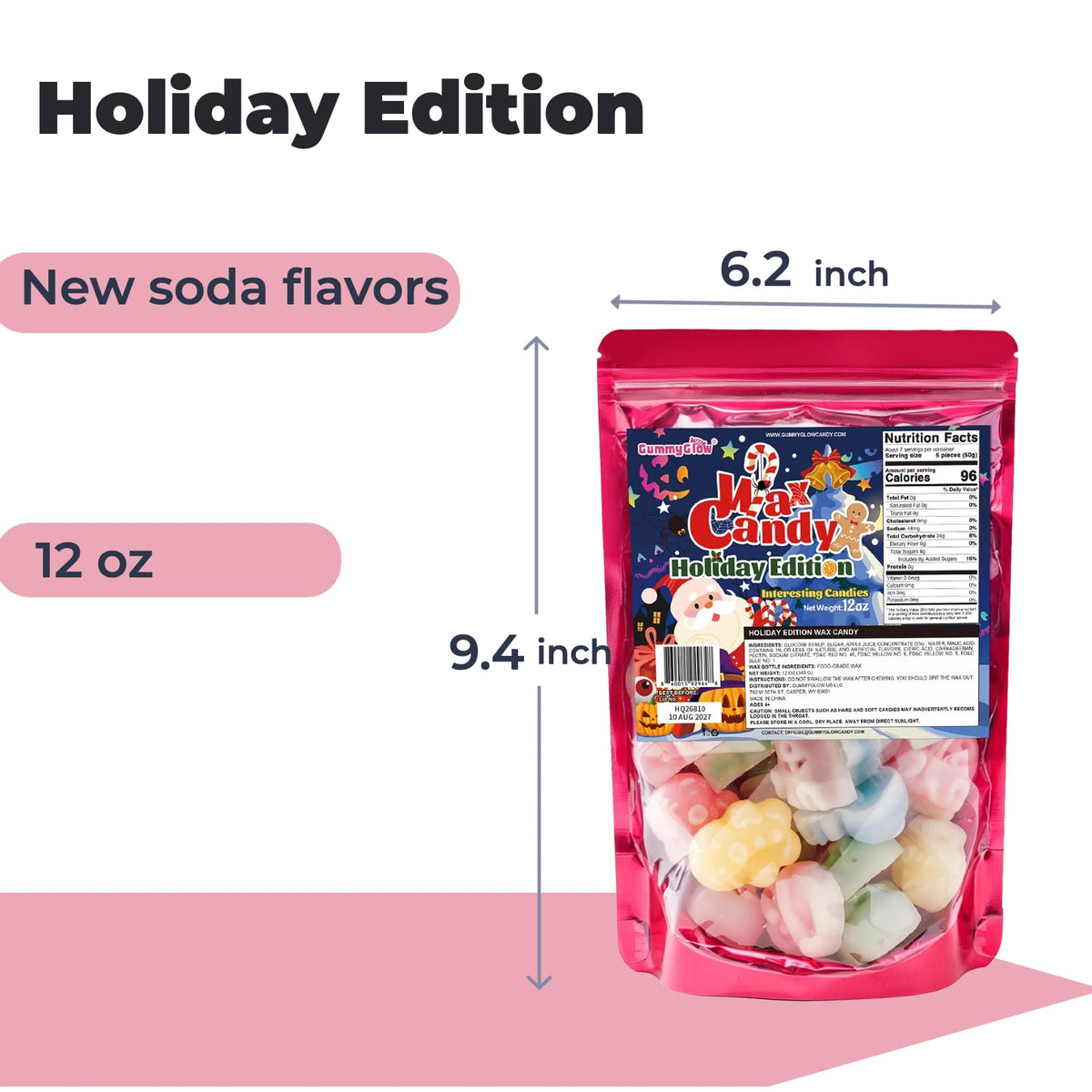 Gummy Glow 5.36 oz Wax Candy Bottles, Crunchy Chewy ASMR Treats, Upgraded Flavor Assorted Pack for Holiday Sharing