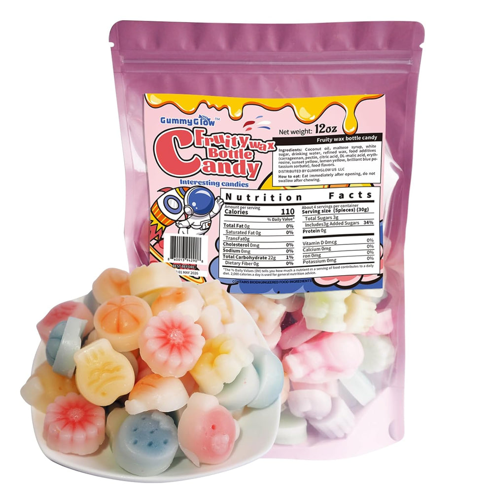 Gummy Glow Fruity Wax Candy with 5 Flavors, Pineapple, Green Apple, Blueberry, Orange, Strawberry