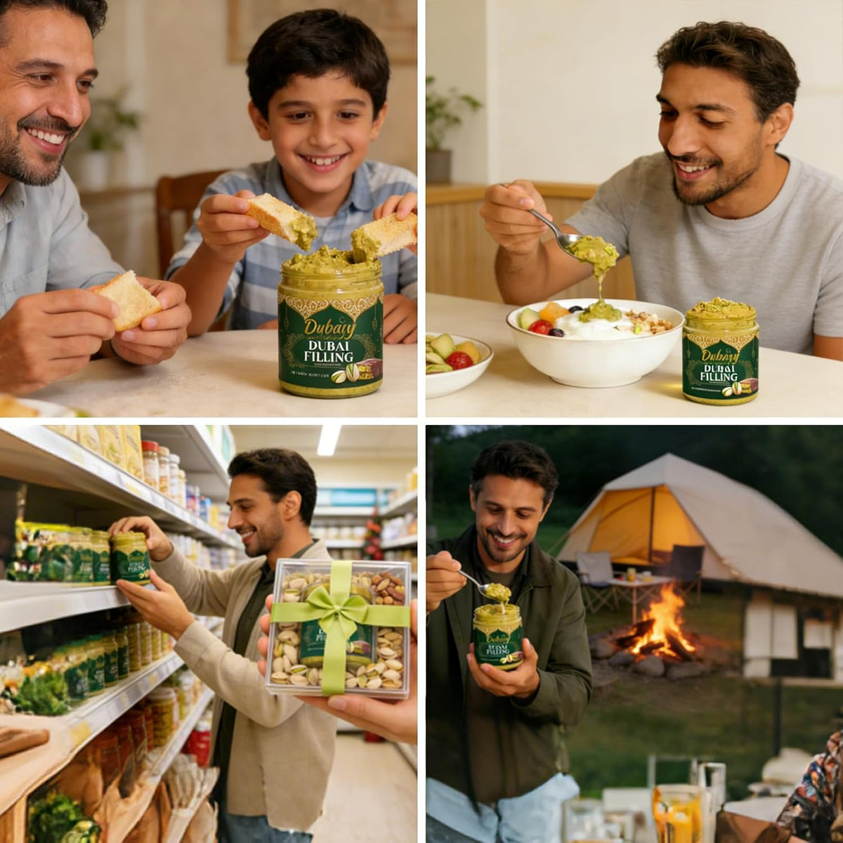 Dubai Chocolate Filling by Dubayy, Viral Pistachio Chocolate Spread with Kataifi Crisp, Luxury Dessert Dip for Waffles, Pancakes, Bread, Desserts and Breakfast (320g / jar)