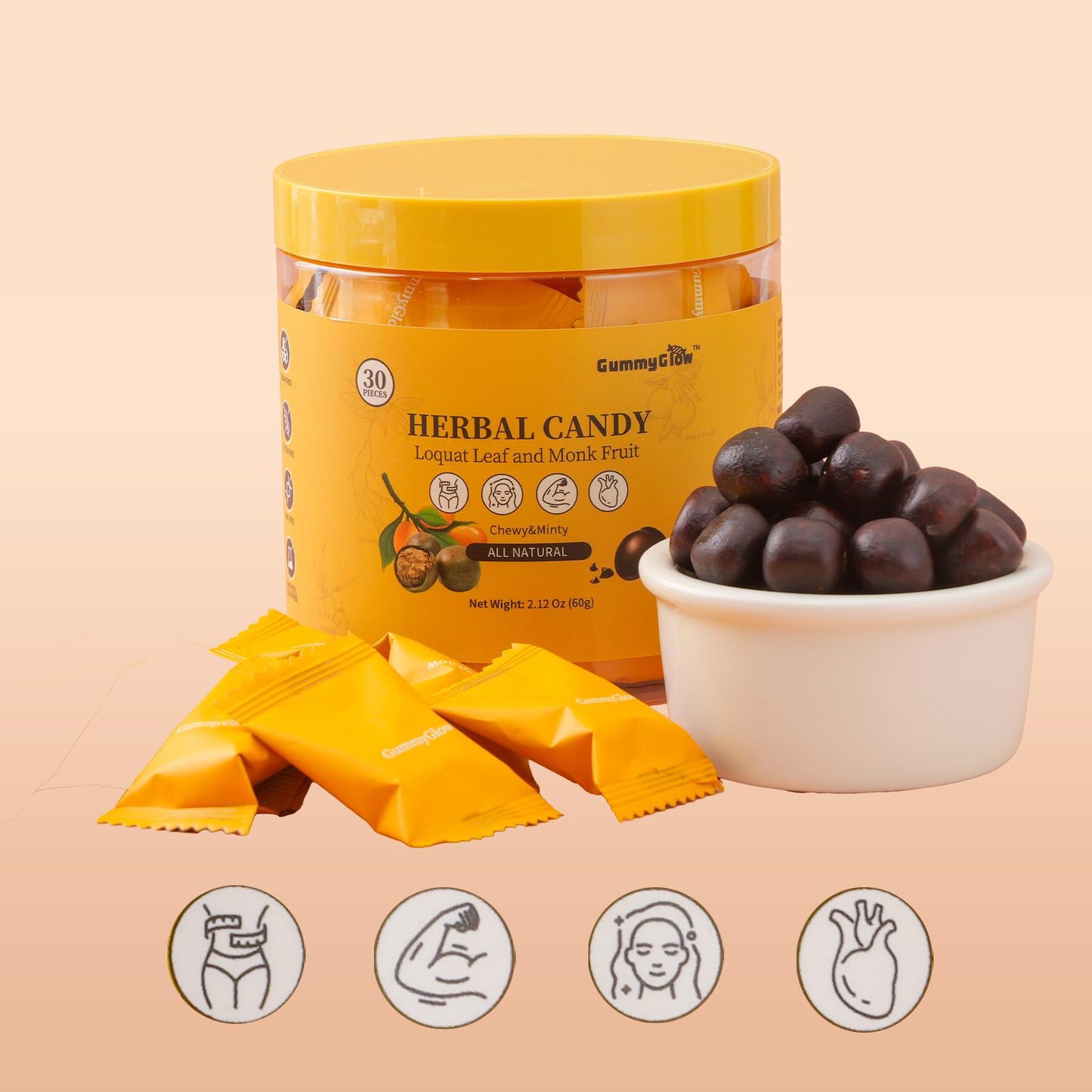 Herbal Wellness Gummies Ancient Recipes Modern Glow Adzuki Bean Poria Loquat Monk Fruit 60g Box
