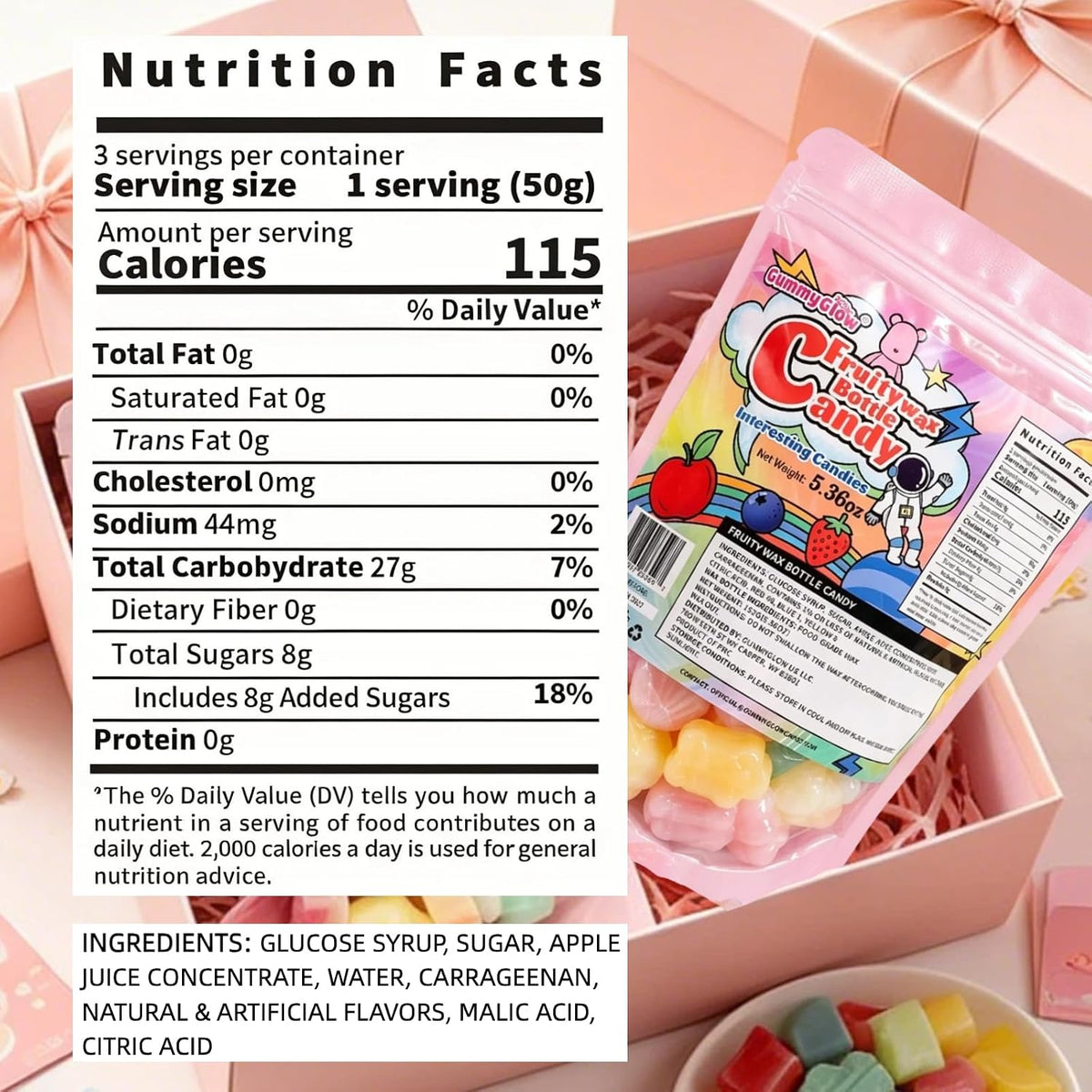 GummyGlow 5.36oz Chewable Waxy Candy with Sour Squeeze Candy