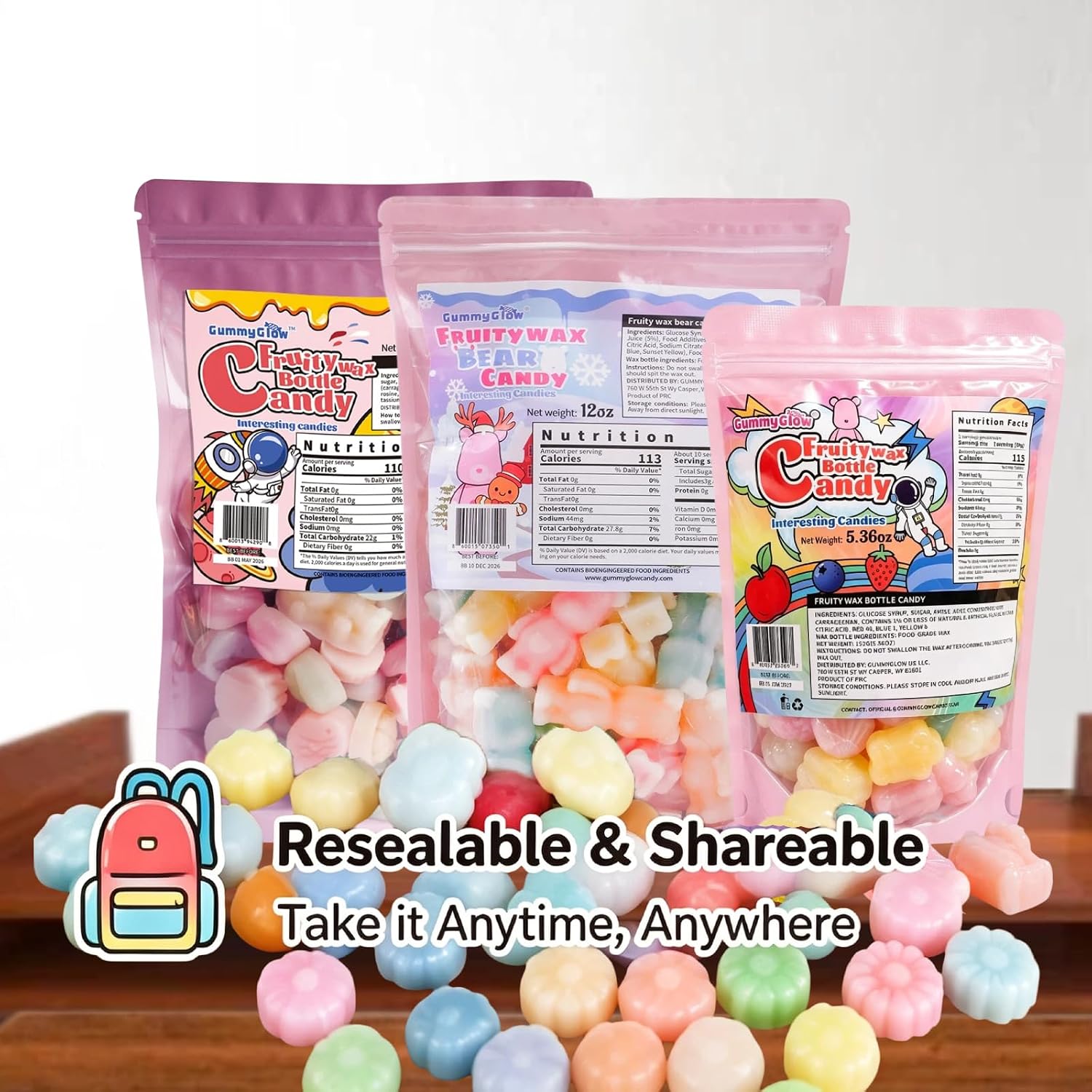 GummyGlow 5.36oz Waxy Fruit-Filled Candy, Chewable Waxy Candy, Retro Nostalgic Novelty Treats, Classic Variety Flavors for Old School Candy Lovers, ASMR Lovers and Gifts