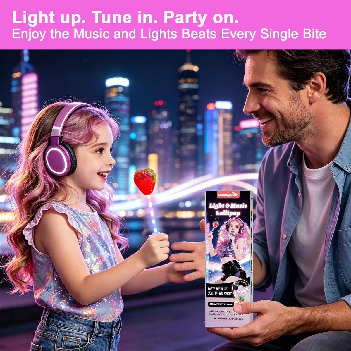 Gummy Glow Music Lollipop Candy, Light Up Singing Audio Lollipop Individually Wrapped, Fruit Flavored Hard Candy Suckers, Gluten Free Vegan HalalGluten Free Vegan Halal