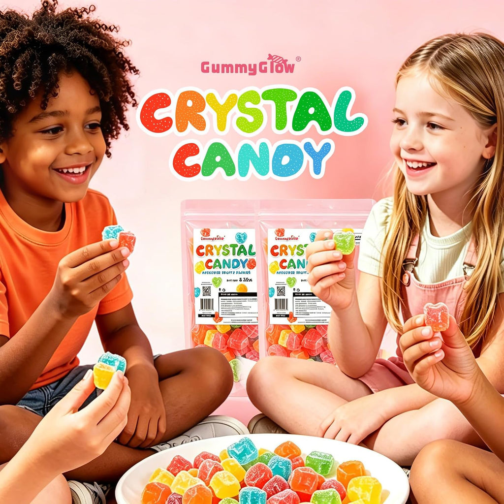 Gummy Glow Viral Crystal Candy with Chewy Center, Crunchy Assorted Fruit Flavors, ASMR Candies for Everyday Treat, Party Favor & Gifts