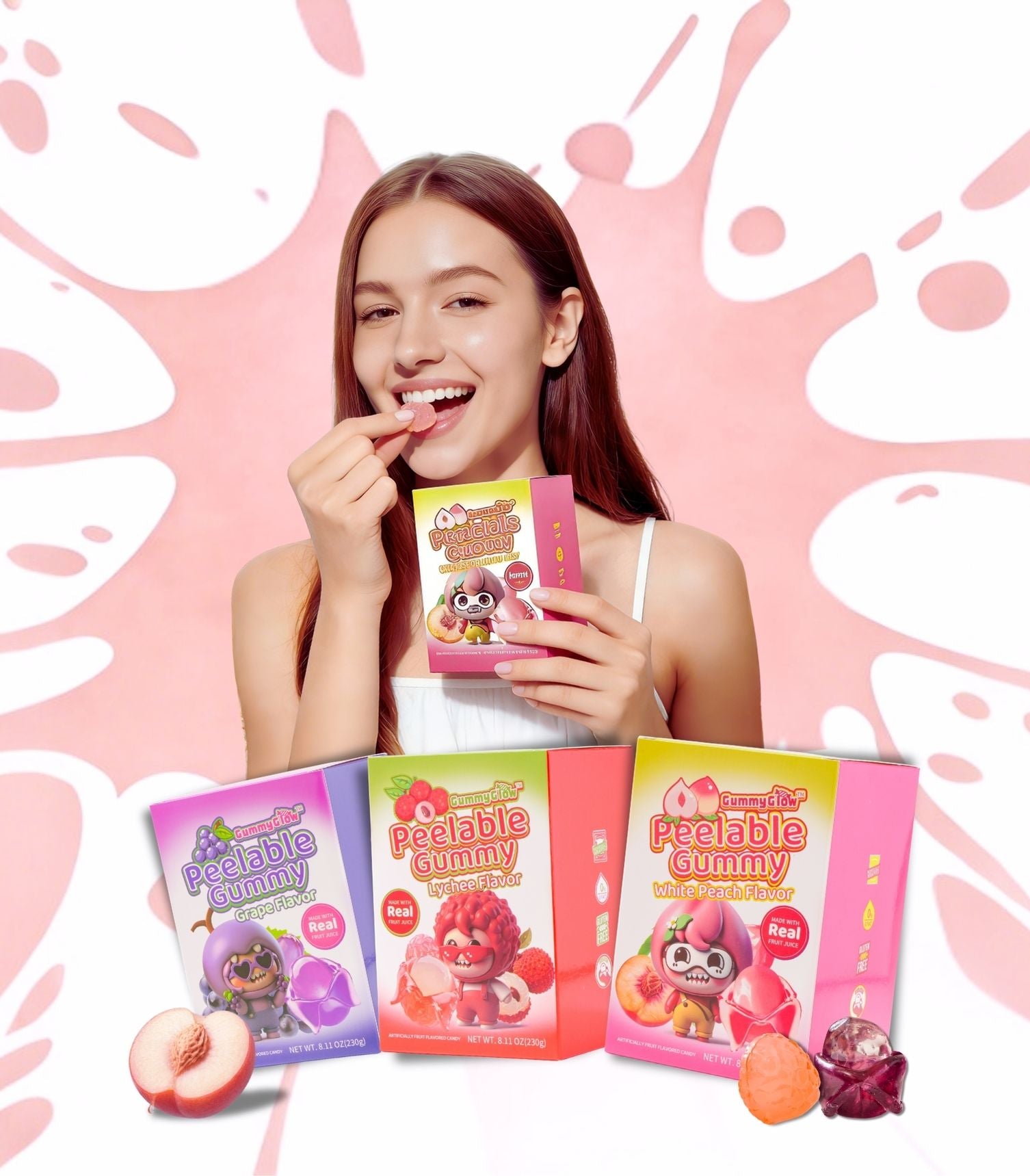 Gummy Glow Lychee Peelable Fruity Gummy Candy