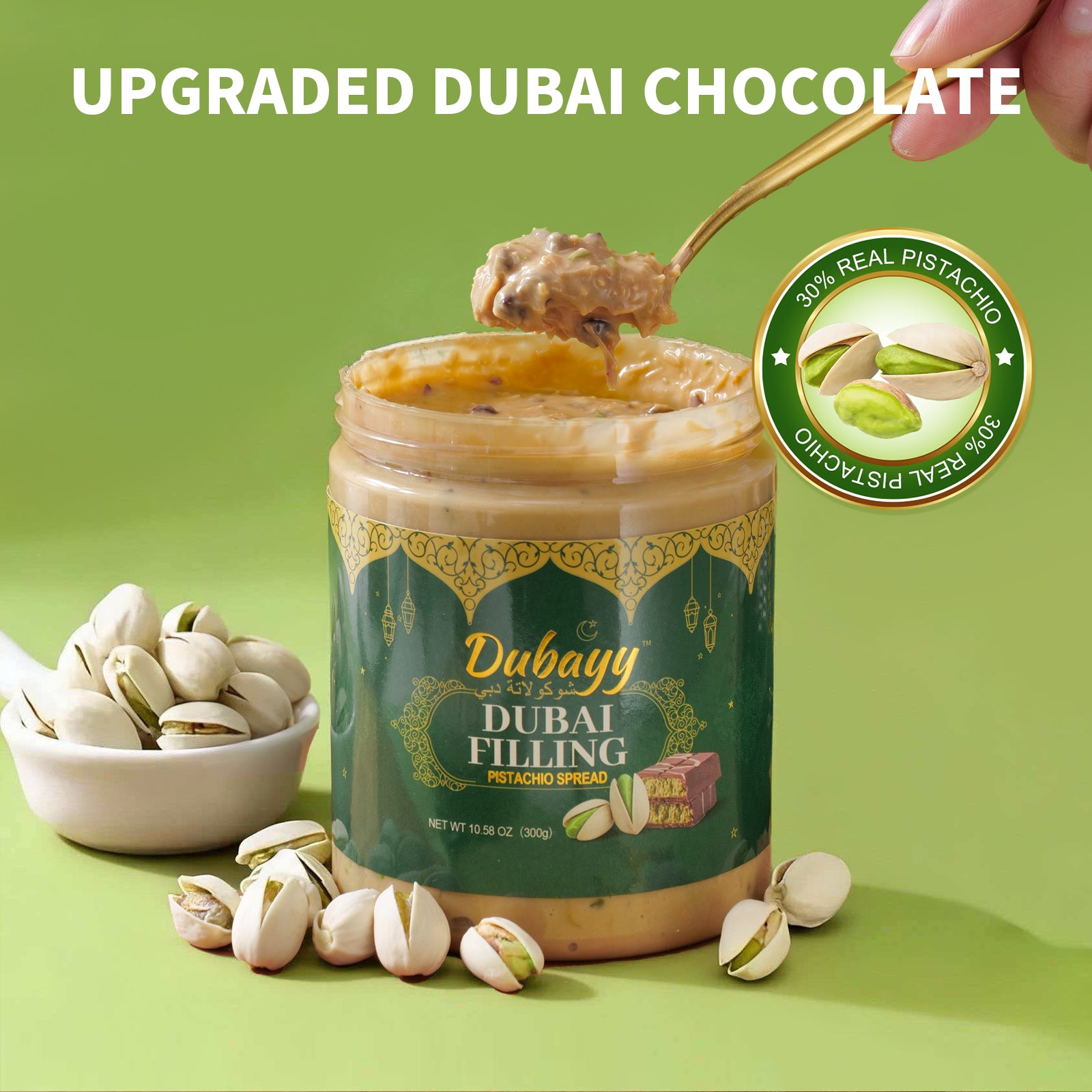 #SpringGrowUp Dubai Chocolate Filling by Dubayy, Viral Pistachio Chocolate Spread with Kataifi Crisp, Luxury Dessert Dip for Waffles, Pancakes, Bread, Desserts and Breakfast