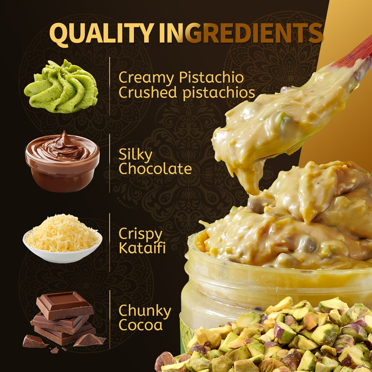 Dubai Chocolate Filling by Dubayy, Viral Pistachio Chocolate Spread with Kataifi Crisp, Luxury Dessert Dip for Waffles, Pancakes, Bread, Desserts and Breakfast