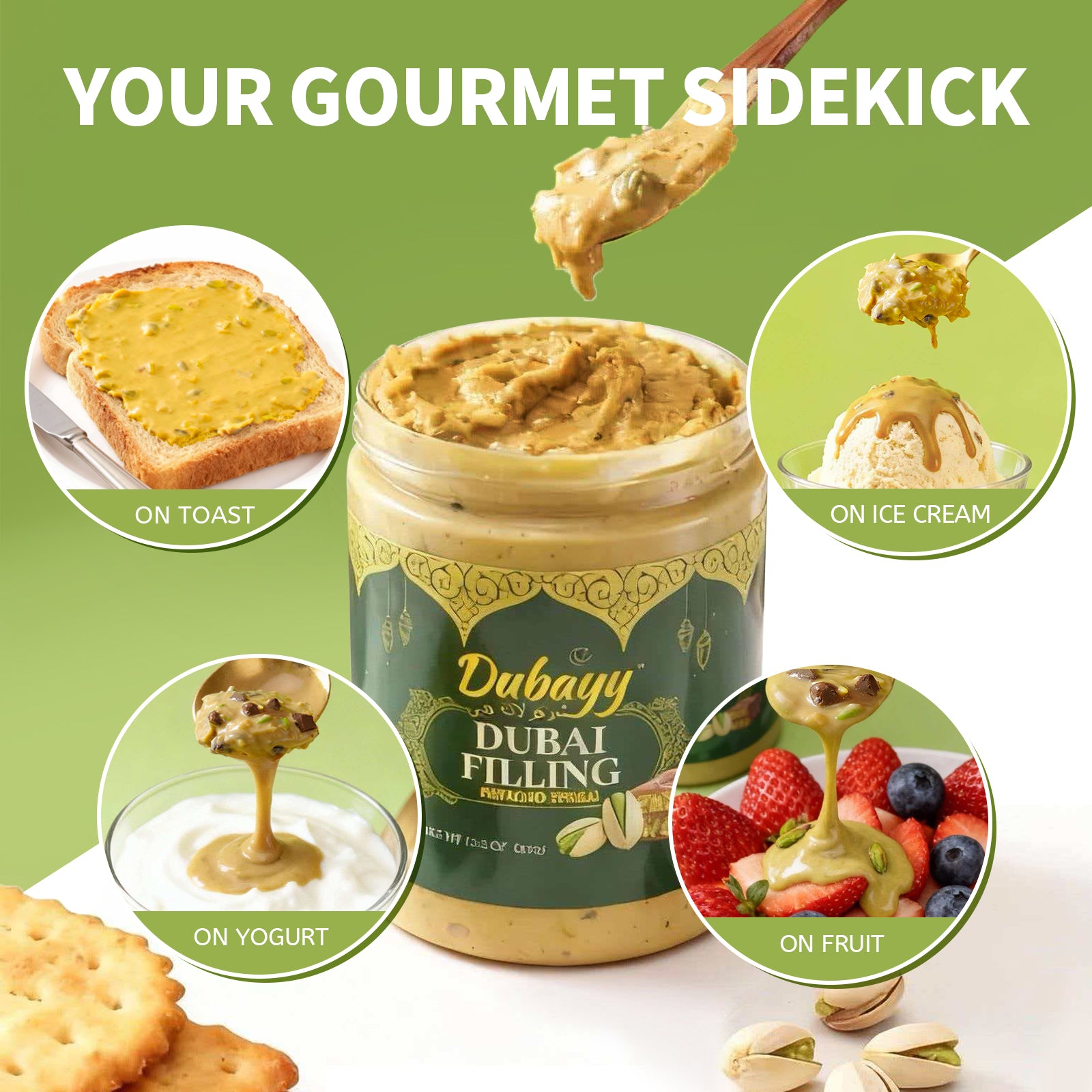#SpringGrowUp Dubai Chocolate Filling by Dubayy, Viral Pistachio Chocolate Spread with Kataifi Crisp, Luxury Dessert Dip for Waffles, Pancakes, Bread, Desserts and Breakfast