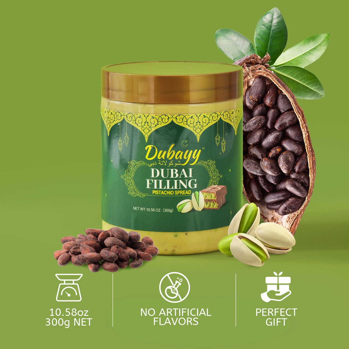 Dubai Chocolate Filling by Dubayy, Viral Pistachio Chocolate Spread with Kataifi Crisp, Luxury Dessert Dip for Waffles, Pancakes, Bread, Desserts and Breakfast